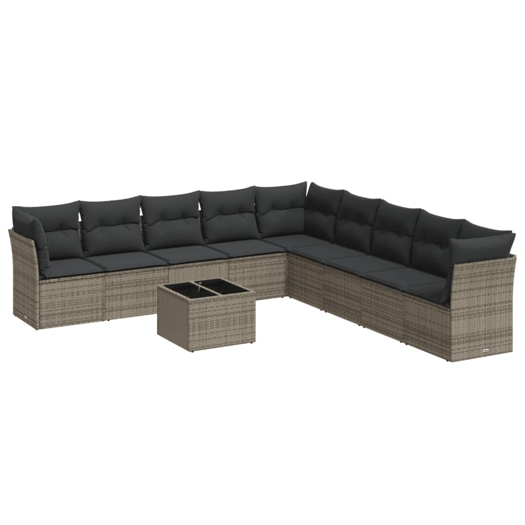 Set Divano da Giardino 10 pz con Cuscini Grigio in Polyrattan