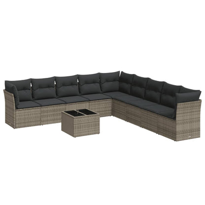 Set Divano da Giardino 10 pz con Cuscini Grigio in Polyrattan