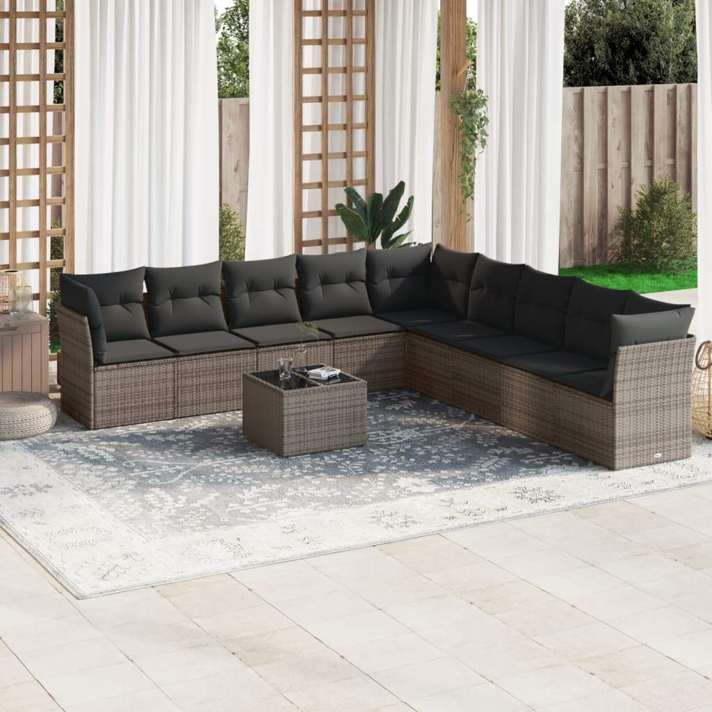 Set Divano da Giardino 10 pz con Cuscini Grigio in Polyrattan - homemem39