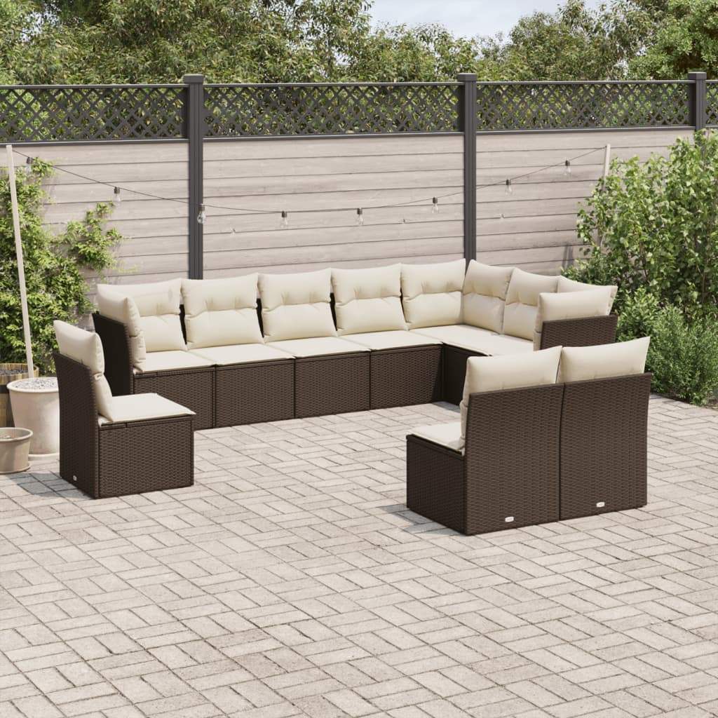 Set Divani da Giardino 10pz con Cuscini in Polyrattan Marrone - homemem39