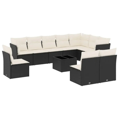 Set Divani da Giardino 11 pz con Cuscini in Polyrattan Nero - homemem39