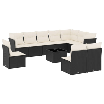 Set Divani da Giardino 11 pz con Cuscini in Polyrattan Nero