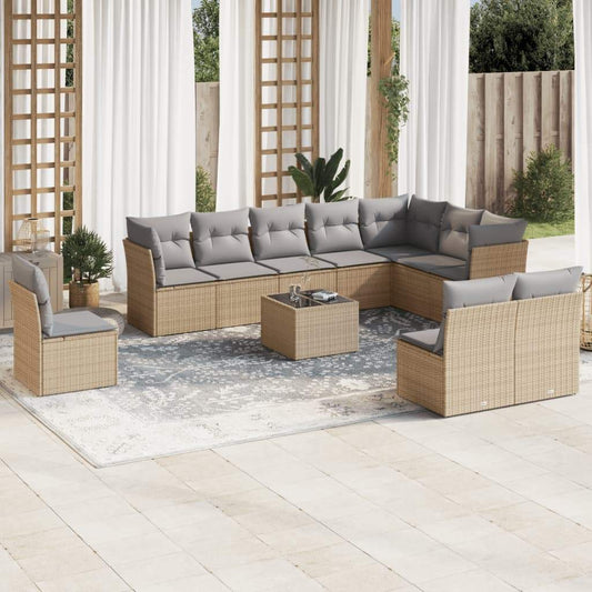 Set Divani da Giardino 11 pz con Cuscini Beige in Polyrattan - homemem39