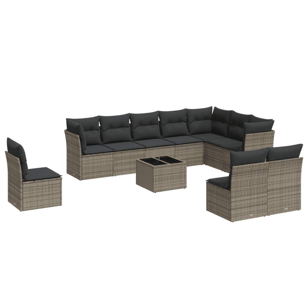 Set Divani da Giardino 11 pz con Cuscini in Polyrattan Grigio - homemem39