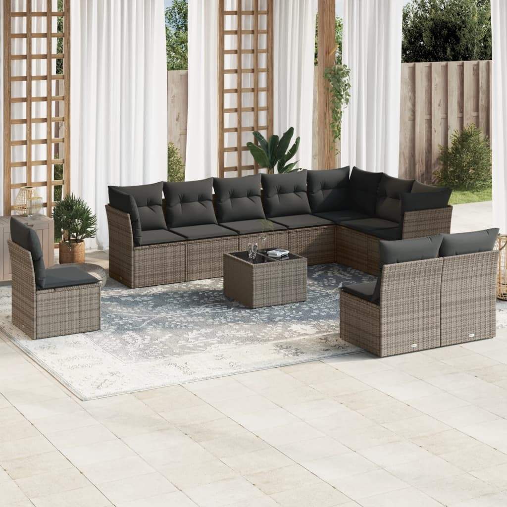 Set Divani da Giardino 11 pz con Cuscini in Polyrattan Grigio - homemem39