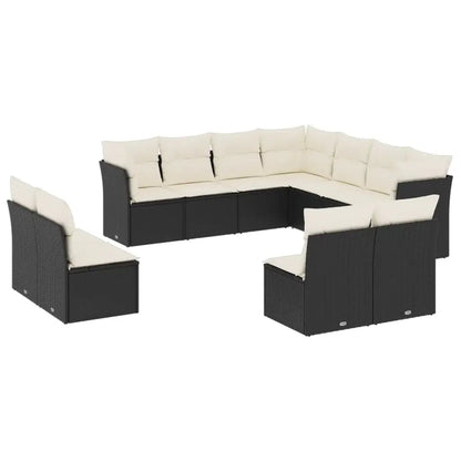 Set Divani da Giardino 11 pz con Cuscini in Polyrattan Nero - homemem39