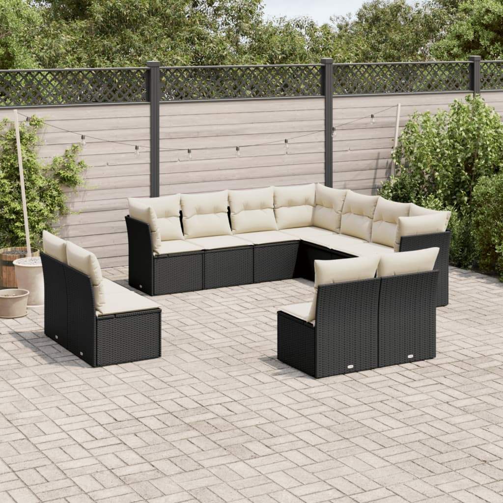 Set Divani da Giardino 11 pz con Cuscini in Polyrattan Nero - homemem39