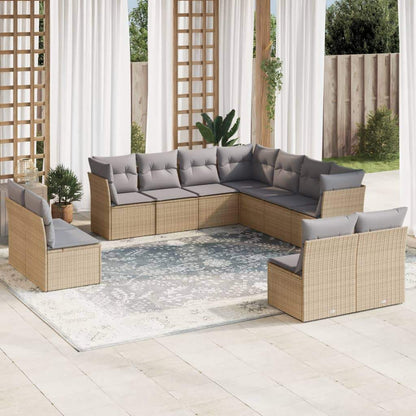 Set Divani da Giardino 11 pz con Cuscini Beige in Polyrattan - homemem39