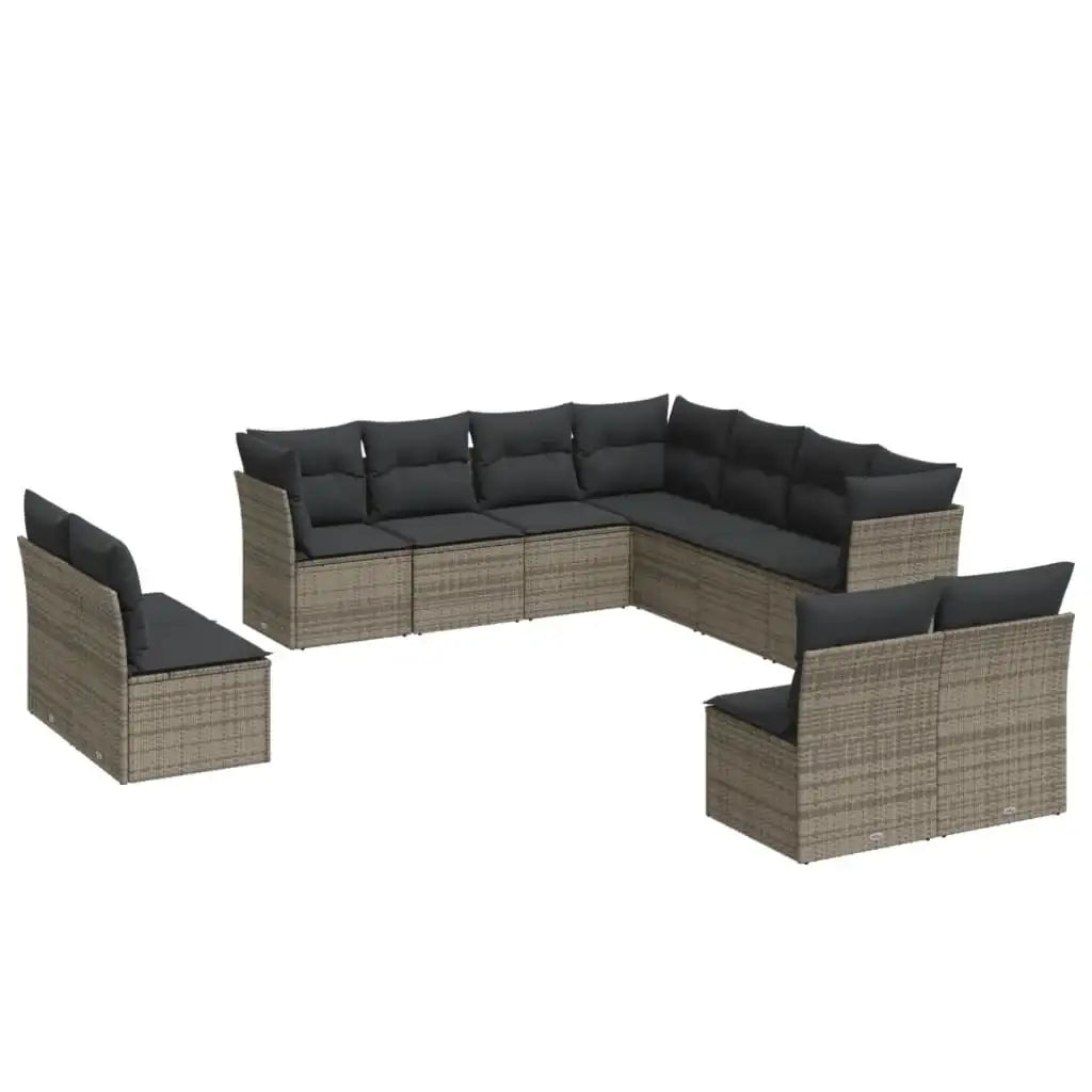 Set Divani da Giardino 11 pz con Cuscini in Polyrattan Grigio - homemem39