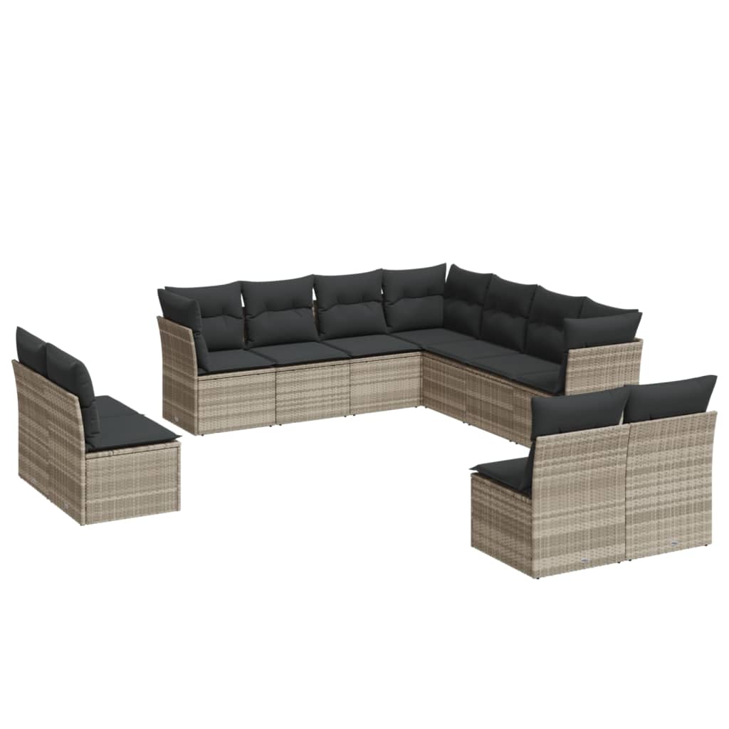 Set Divani da Giardino 11 pz con Cuscini in Polyrattan Grigio