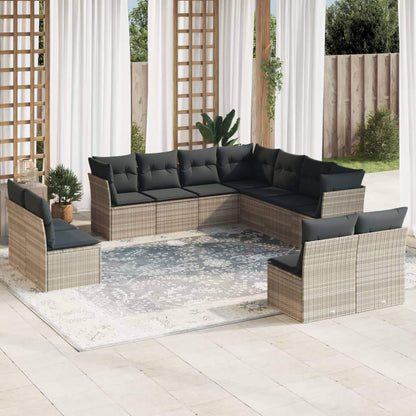 Set Divani da Giardino 11 pz con Cuscini in Polyrattan Grigio - homemem39