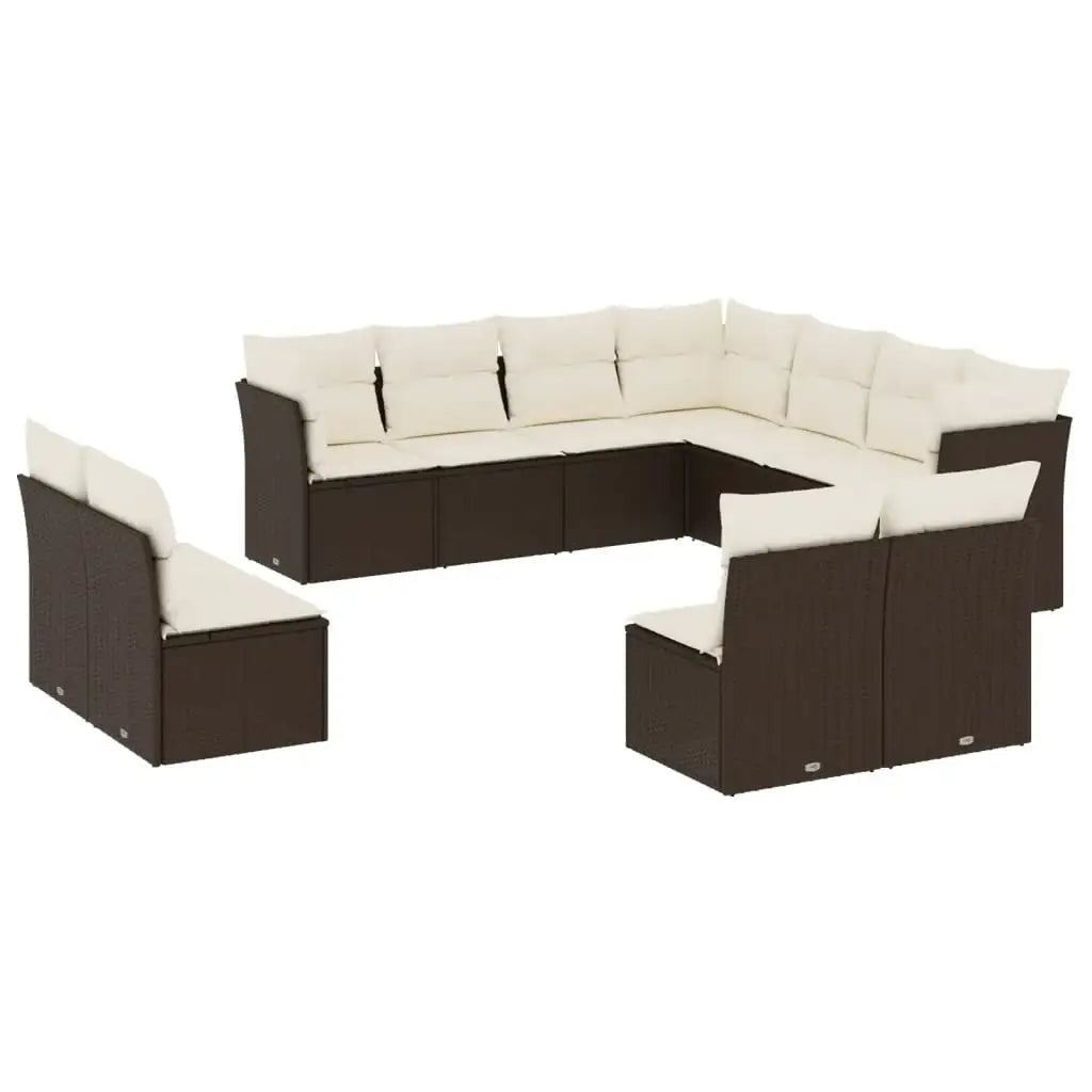Set Divani da Giardino 11 pz con Cuscini Polyrattan Marrone - homemem39