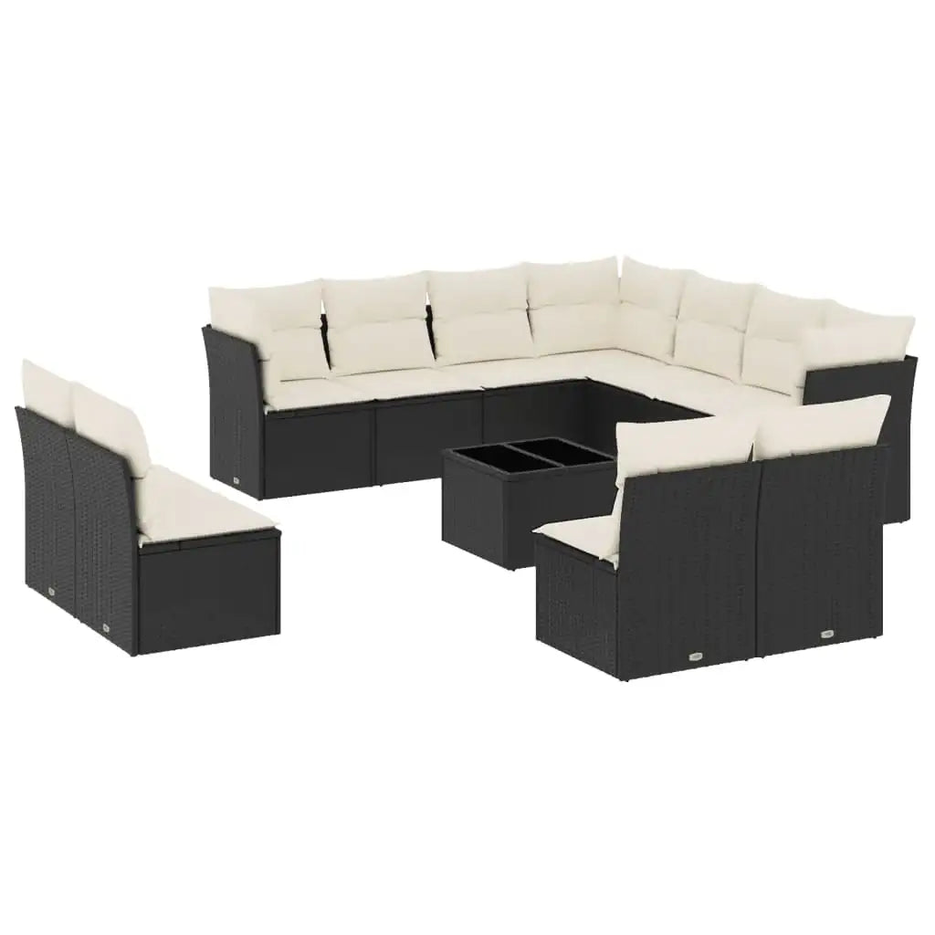 Set Divani da Giardino 12 pz con Cuscini Nero in Polyrattan - homemem39