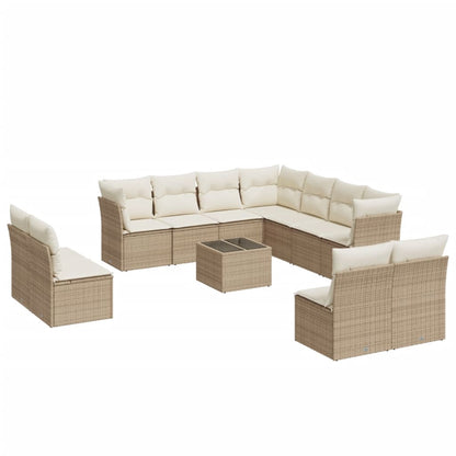 Set Divani da Giardino 12 pz con Cuscini Beige in Polyrattan | homemem39