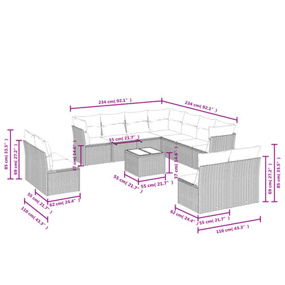 Set Divani da Giardino 12 pz con Cuscini Beige in Polyrattan | homemem39