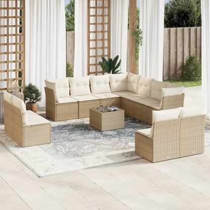 Set Divani da Giardino 12 pz con Cuscini Beige in Polyrattan | homemem39