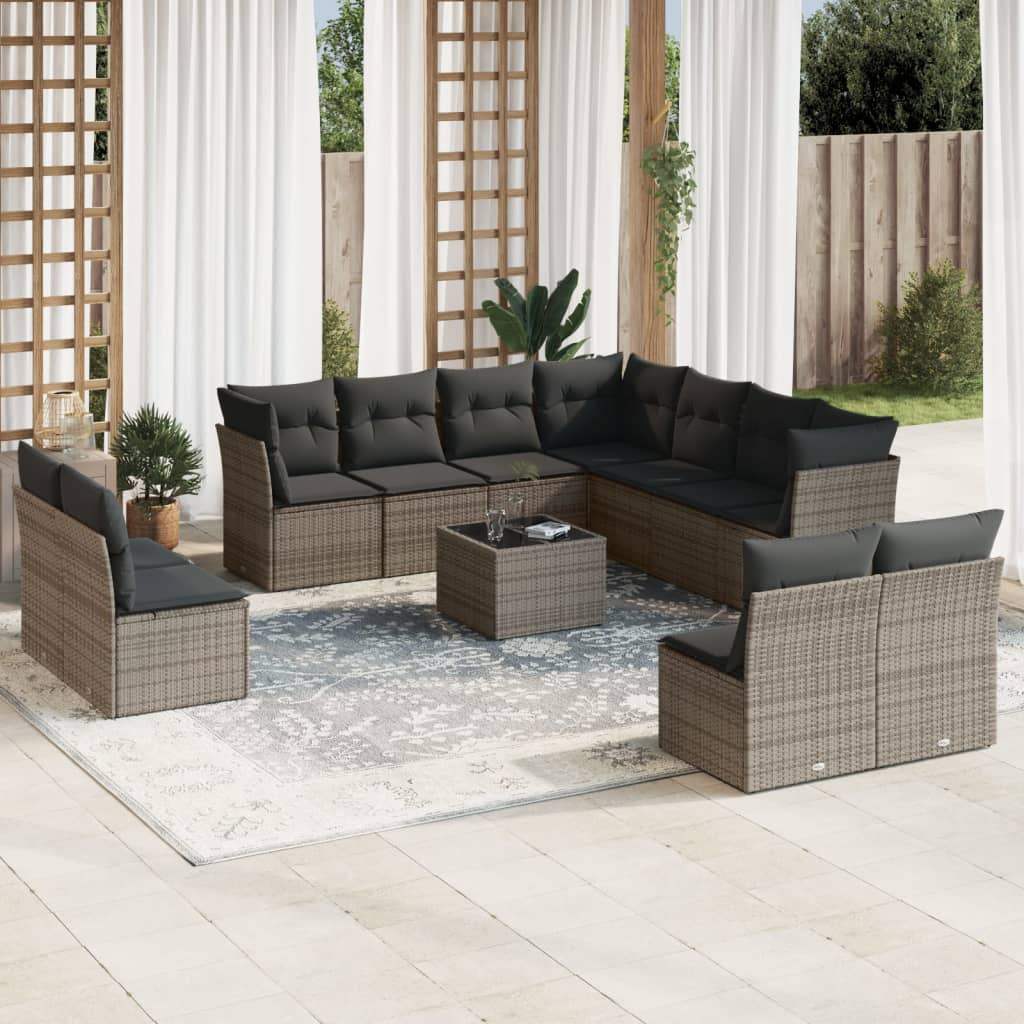 Set Divani da Giardino 12 pz con Cuscini Grigio in Polyrattan - homemem39