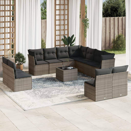 Set Divani da Giardino 12 pz con Cuscini Grigio in Polyrattan - homemem39