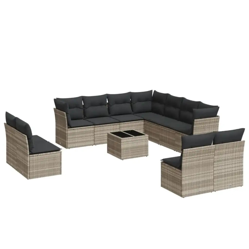 Set Divano Giardino 12 pz con Cuscini Grigio Chiaro Polyrattan - homemem39