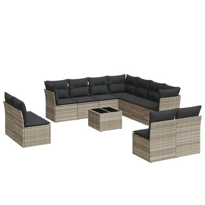 Set Divano Giardino 12 pz con Cuscini Grigio Chiaro Polyrattan - homemem39