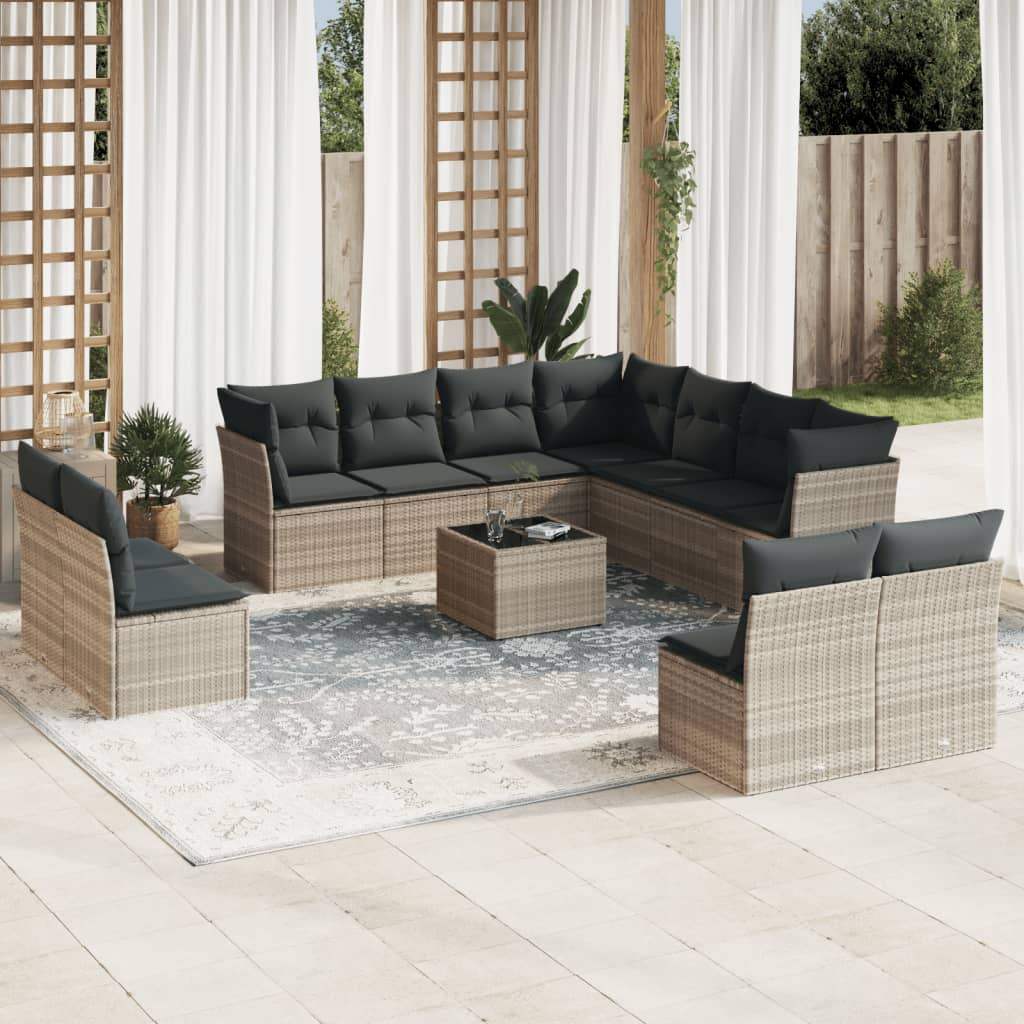 Set Divano Giardino 12 pz con Cuscini Grigio Chiaro Polyrattan - homemem39