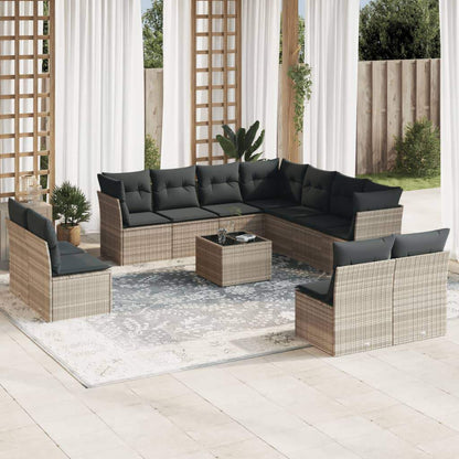 Set Divano Giardino 12 pz con Cuscini Grigio Chiaro Polyrattan - homemem39