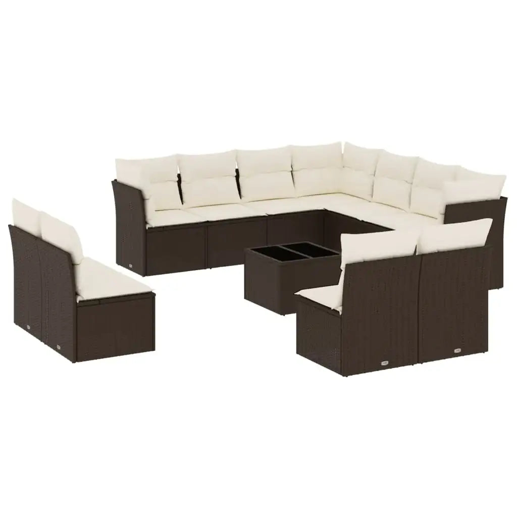 Set Divani da Giardino 12 pz con Cuscini Marrone in Polyrattan - homemem39