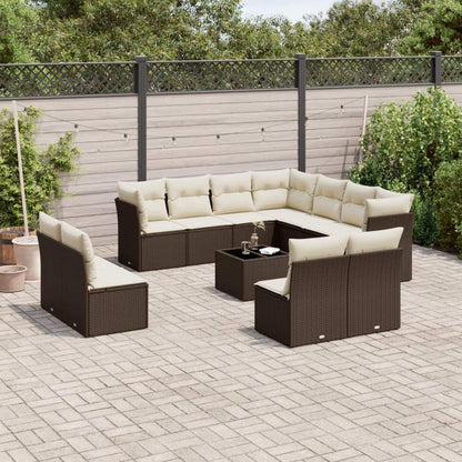 Set Divani da Giardino 12 pz con Cuscini Marrone in Polyrattan - homemem39
