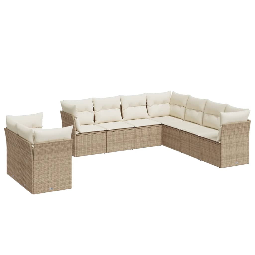 Set Divano da Giardino 9 pz con Cuscini Beige in Polyrattan