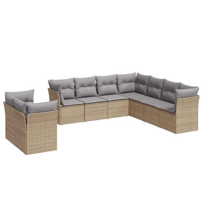 Set Divano da Giardino 9 pz con Cuscini Beige in Polyrattan | homemem39