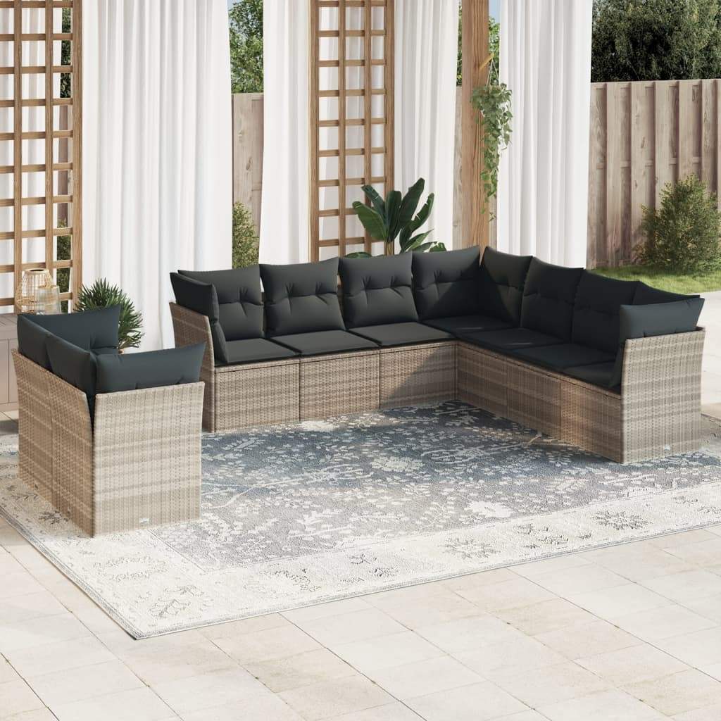 Set Divano da Giardino 9pz con Cuscini Grigio Chiaro Polyrattan - homemem39