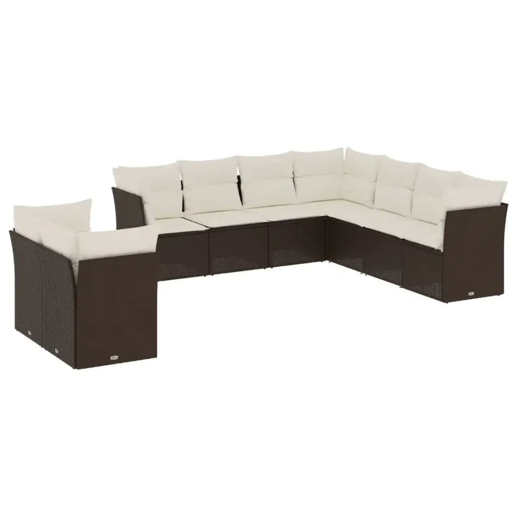 Set Divani da Giardino 9pz con Cuscini Marrone in Polyrattan - homemem39