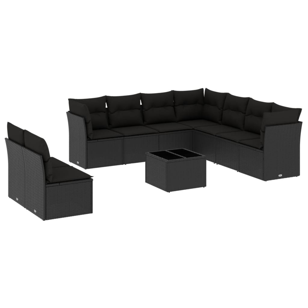 Set Divani da Giardino 10pz con Cuscini in Polyrattan Nero | homemem39