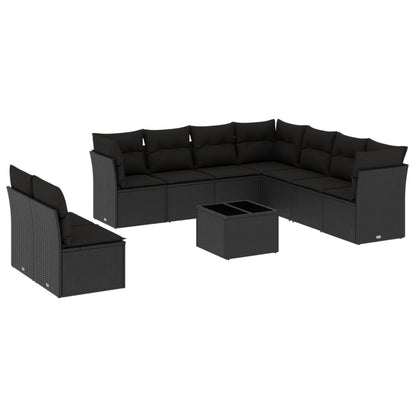 Set Divani da Giardino 10pz con Cuscini in Polyrattan Nero | homemem39