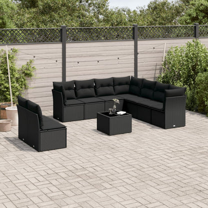 Set Divani da Giardino 10pz con Cuscini in Polyrattan Nero | homemem39
