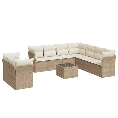 Set Divano da Giardino 10 pz con Cuscini Beige in Polyrattan | homemem39