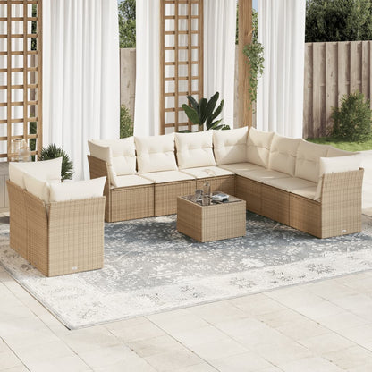 Set Divano da Giardino 10 pz con Cuscini Beige in Polyrattan | homemem39