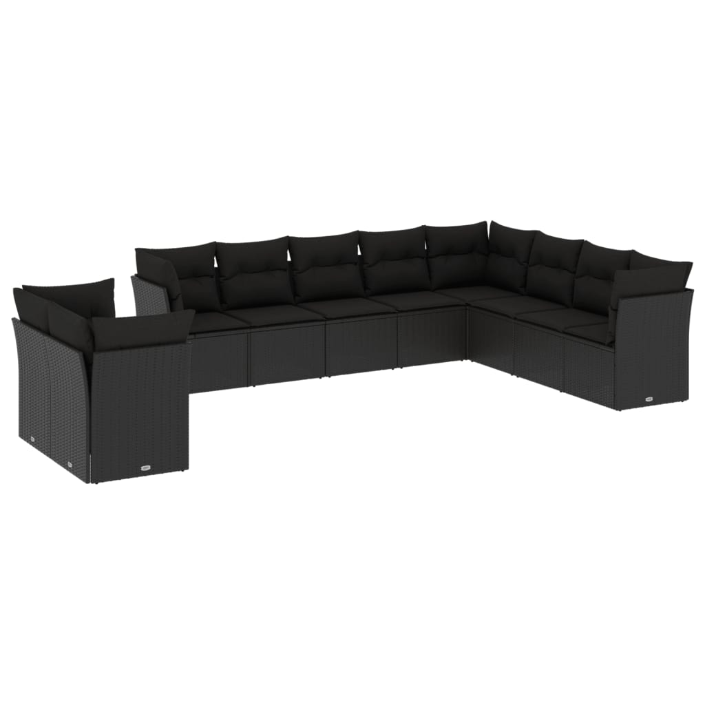 Set Divani da Giardino 10pz con Cuscini in Polyrattan Nero | homemem39