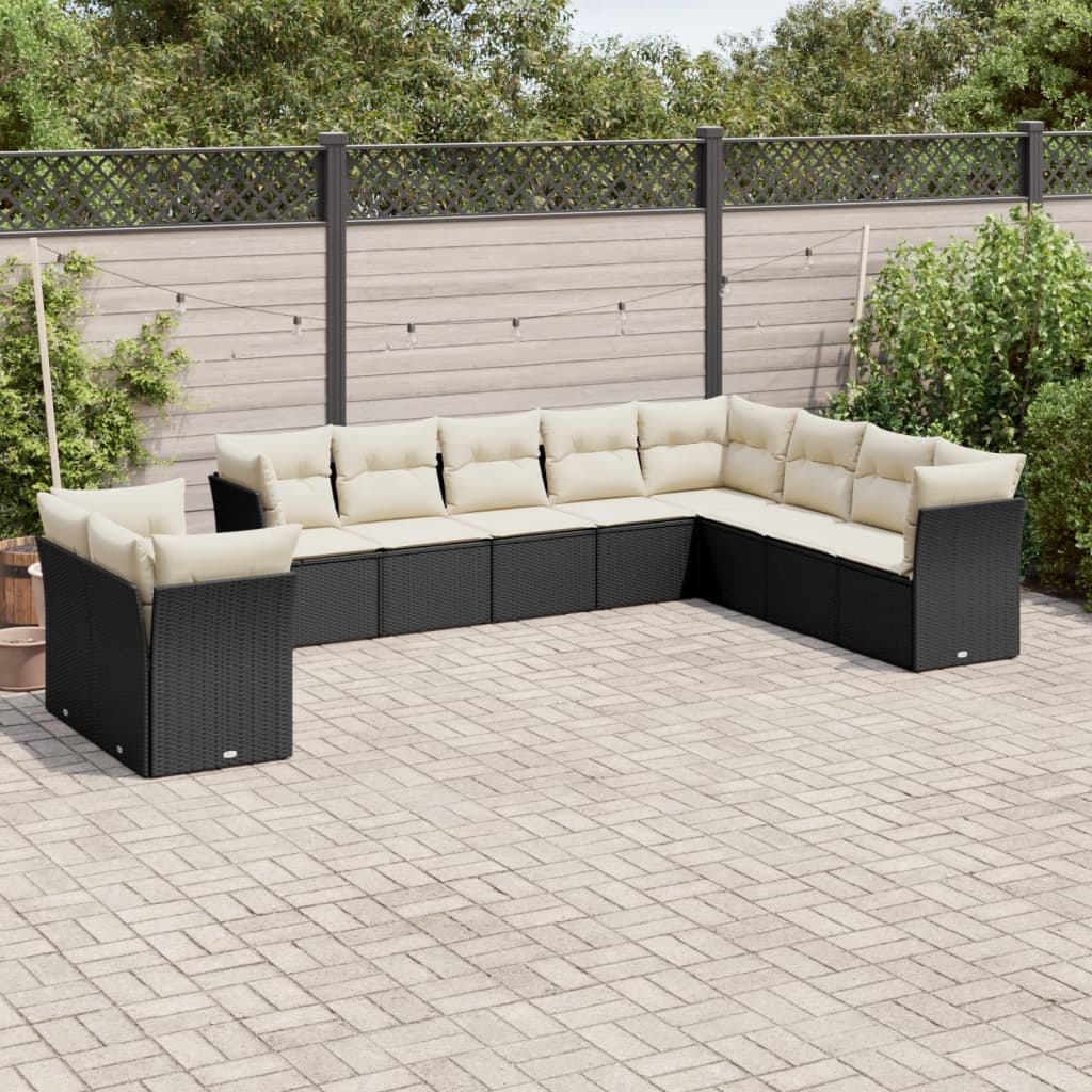 Set Divani da Giardino 10pz con Cuscini in Polyrattan Nero | homemem39