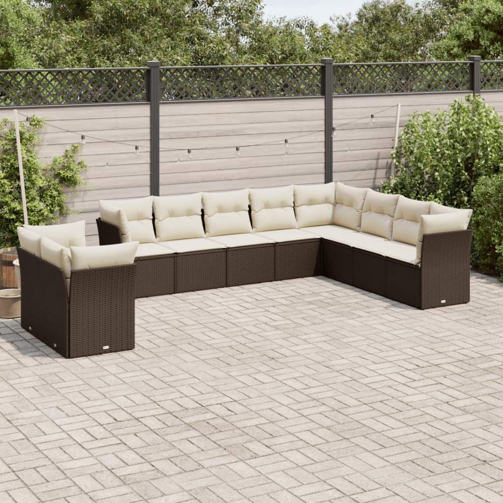 Set Divani da Giardino 10pz con Cuscini in Polyrattan Marrone - homemem39