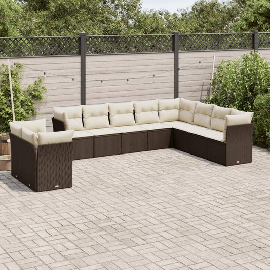 Set Divani da Giardino 10pz con Cuscini in Polyrattan Marrone - homemem39