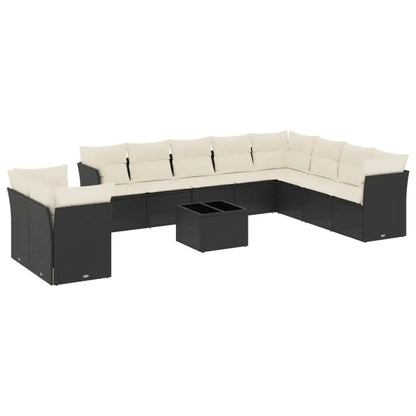 Set Divani da Giardino 11 pz con Cuscini in Polyrattan Nero - homemem39