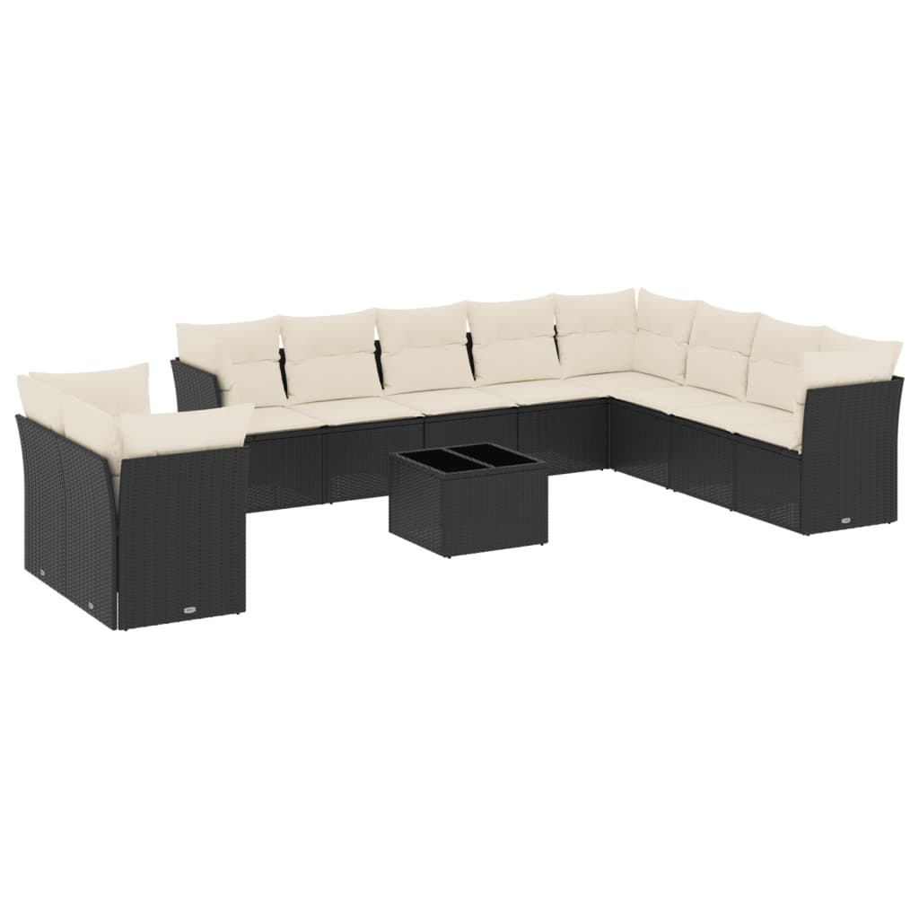Set Divani da Giardino 11 pz con Cuscini in Polyrattan Nero