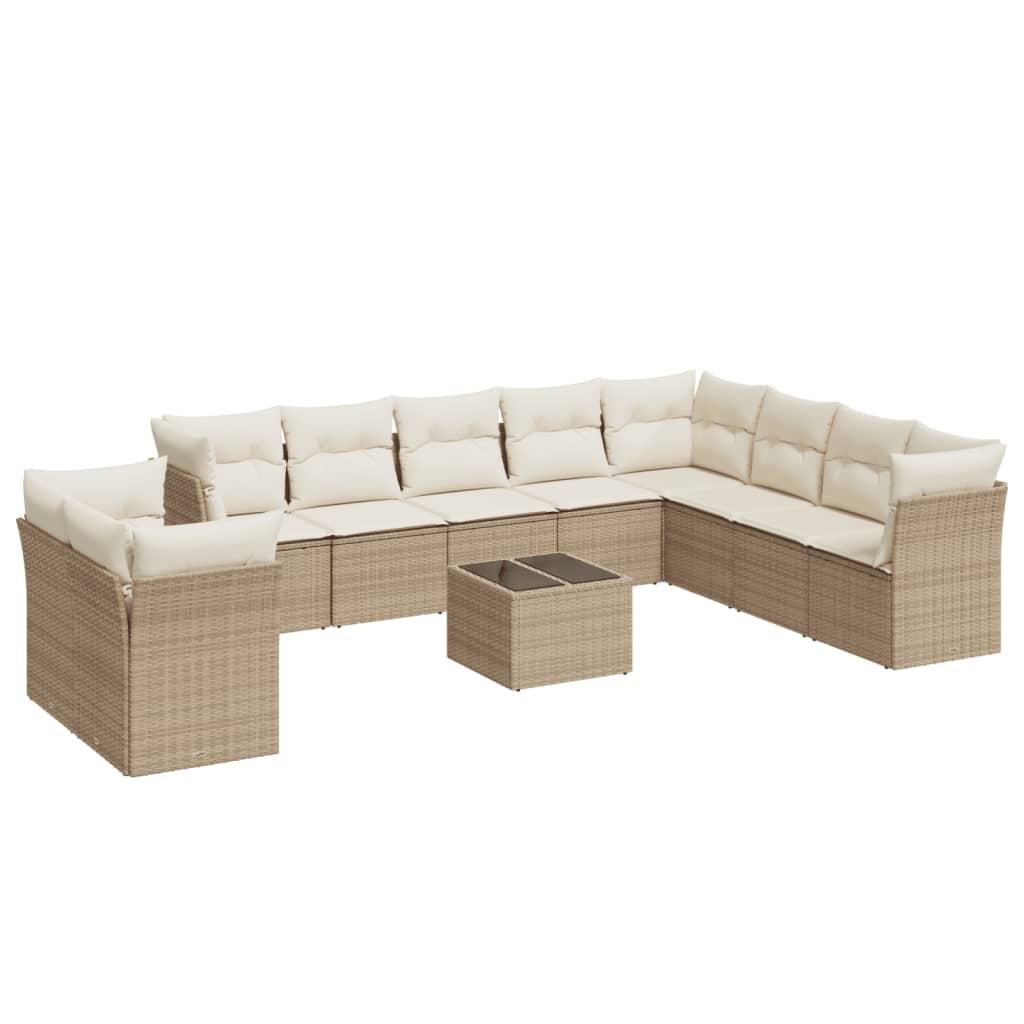 Set Divani da Giardino 11 pz con Cuscini Beige in Polyrattan | homemem39