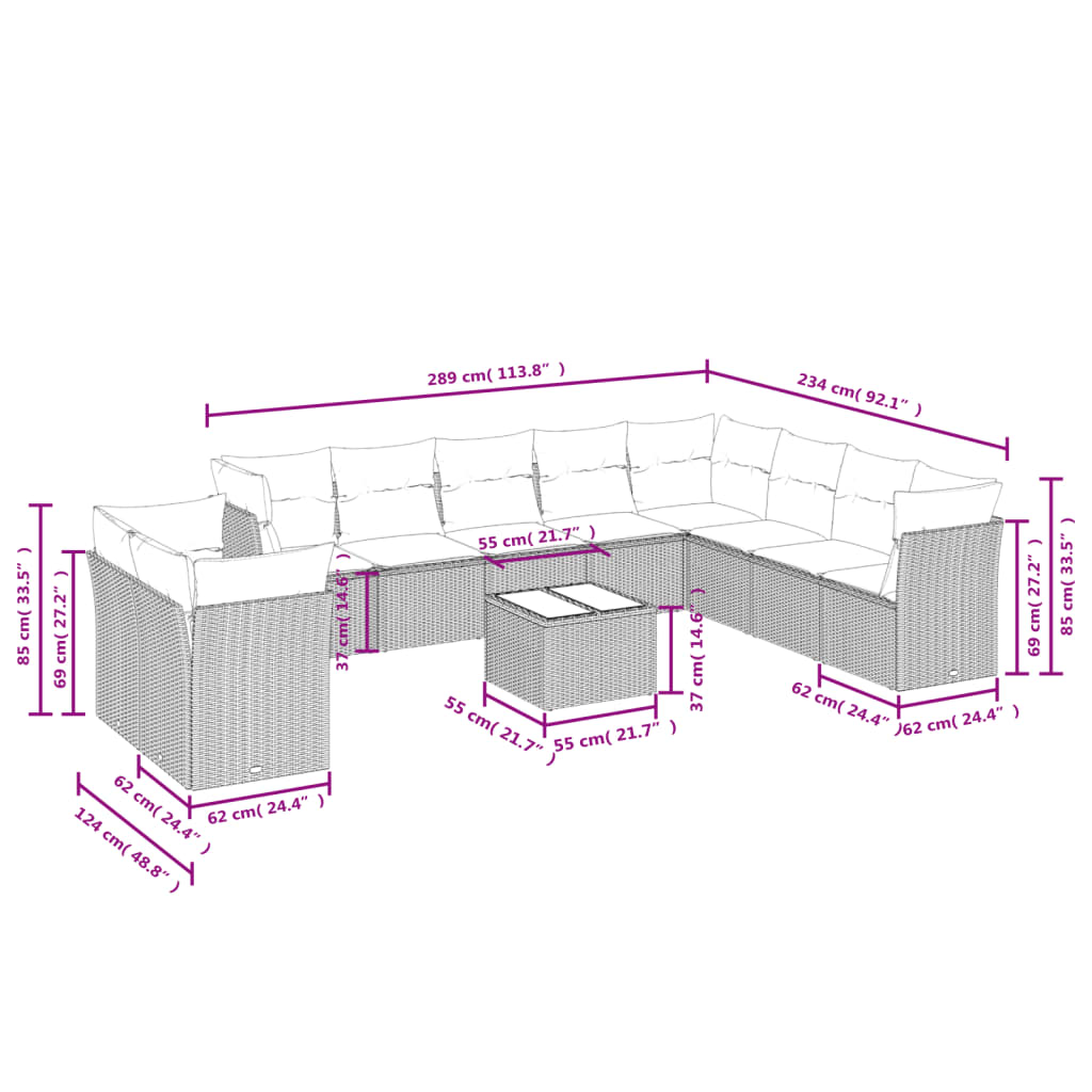 Set Divani da Giardino 11 pz con Cuscini Beige in Polyrattan | homemem39
