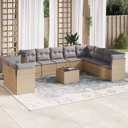 Set Divani da Giardino 11 pz con Cuscini Beige in Polyrattan - homemem39