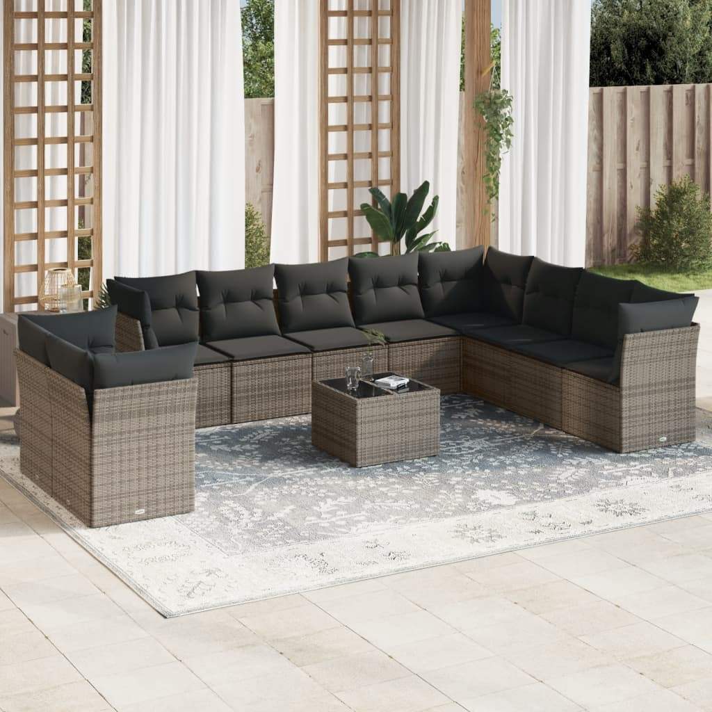 Set Divani da Giardino 11 pz con Cuscini in Polyrattan Grigio - homemem39