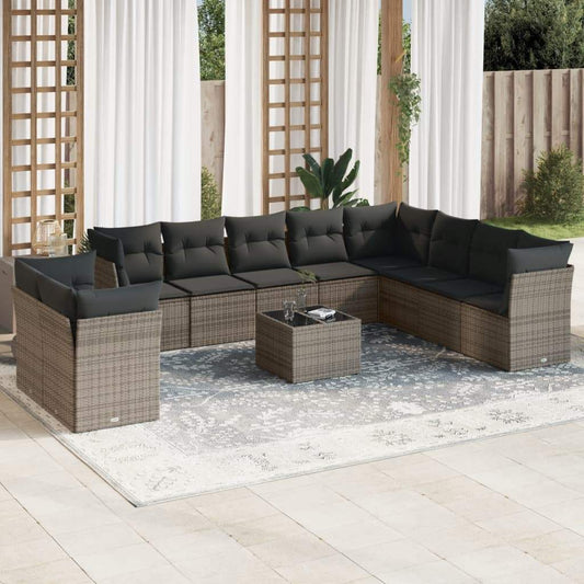 Set Divani da Giardino 11 pz con Cuscini in Polyrattan Grigio - homemem39