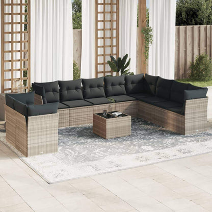 Set Divani da Giardino 11 pz con Cuscini in Polyrattan Grigio - homemem39