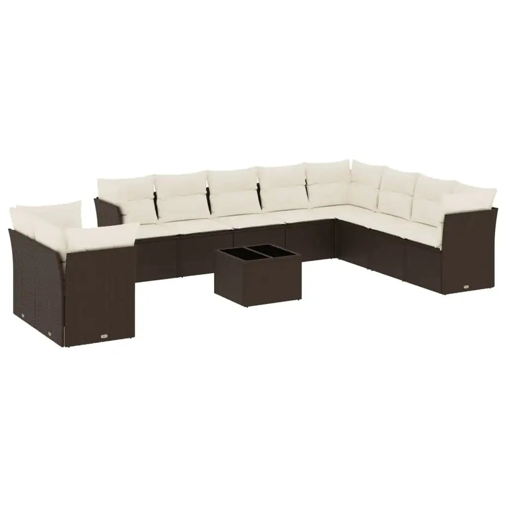 Set Divani da Giardino 11 pz con Cuscini Polyrattan Marrone - homemem39